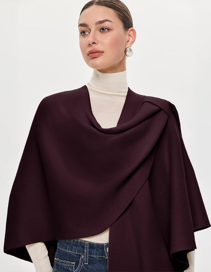 PULI Womens Large Cross Front Poncho Sweater Wrap Topper Knitted Elegant Shawls Cape for Fall Winter