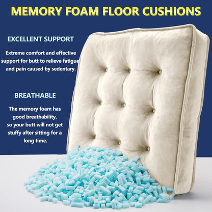 1 MIDDLE ONE Floor Pillow Set of 2, Memory Foam Meditation Cushion, Floor Cushions for Adults Sitting, Large Square Seat Cushions for Yoga, Living Room, 20x20 Inch (Grey)