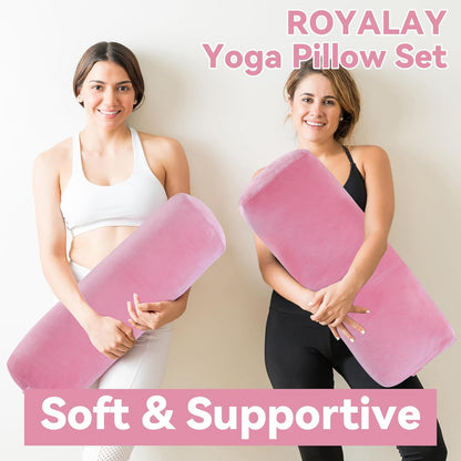 ROYALAY 2 Pcs Yoga Bolster Pillow for Restorative Yoga, Rectangular and Cylinder Meditation Pillow Set with Carrying Handles, Supportive Cushion for Exercise Workout Stretching Meditation,Dark Blue