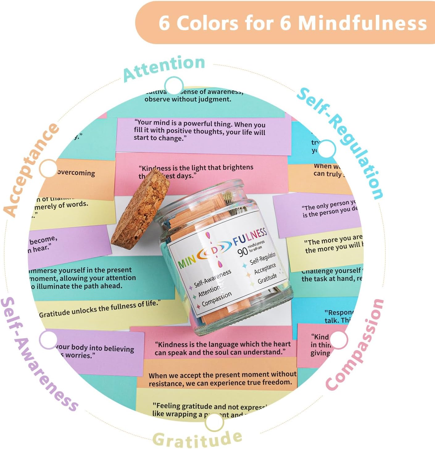 Mindfulness Affirmation Jar for Women,Mindful Meditation Cards,Self Care Relaxation Mental Health Stress Anxiety Relief Gifts for Women Men Friend Therapist,Yoga Retreat Therapy Meditation Accessories