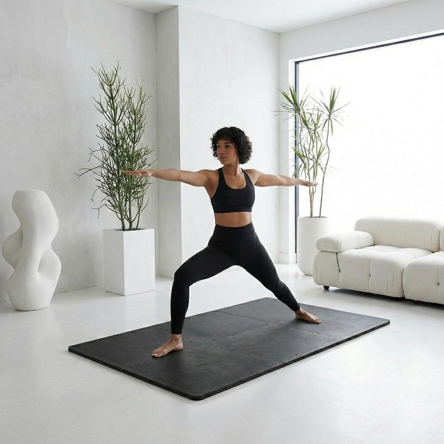 BalanceFrom Puzzle Exercise Mat 1" Thick, EVA Interlocking Foam Floor Tiles for Home Gym, Mat for Home Workout Equipment, Floor Padding for Kids, Black, 24 in x 24 in x 1 in, 24 Sq Ft - 6 Tiles