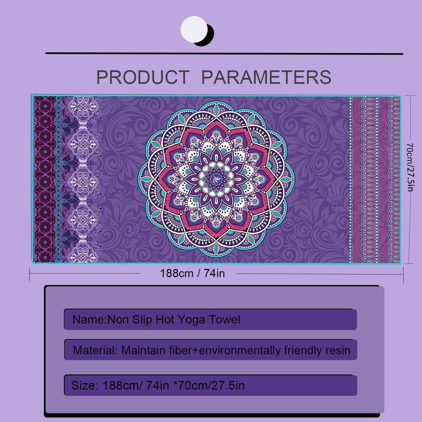 Yoga Towel with Corner Pockets Non Slip Hot Yoga Towel 24" x72" for Hot Yoga, Pilates Fitness,Sweat,Bikram,Workout,Non Slip Sweat Absorbent Hot Yoga Towels (Purple with Non-Slip Grip Dot)
