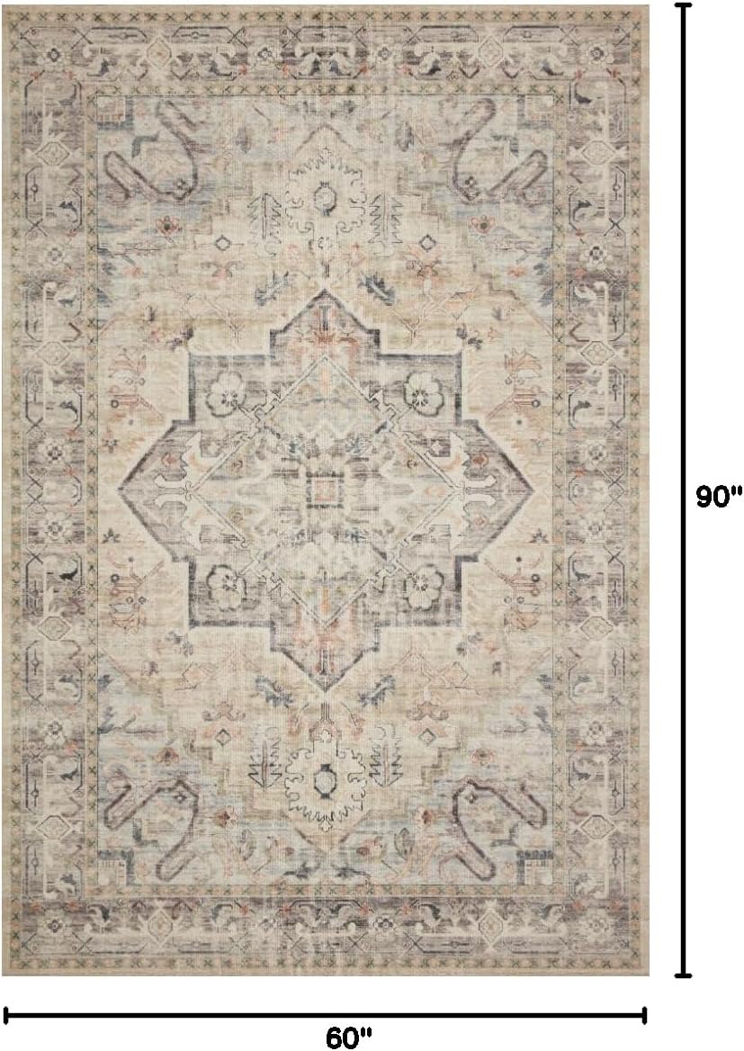 Loloi Hathaway Collection HTH-06 Blush/Multi 2'-6" x 7'-6", .25" Thick, Runner Rug, Soft, Durable, Printed, Modern, Low Pile, Non-Shedding, Easy Clean, Living Room Rug
