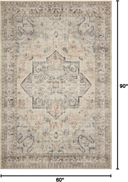 Loloi Hathaway Collection HTH-06 Blush/Multi 2'-6" x 7'-6", .25" Thick, Runner Rug, Soft, Durable, Printed, Modern, Low Pile, Non-Shedding, Easy Clean, Living Room Rug
