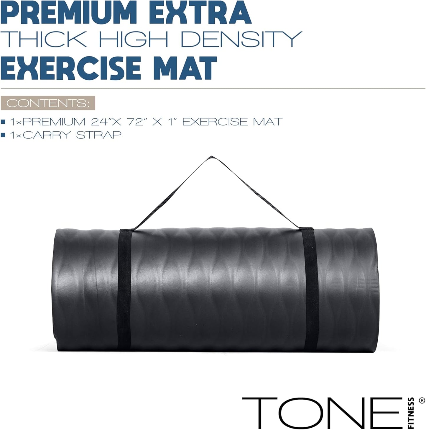 Tone Fitness 1-Inch Thick Yoga Mat | High-Density, Non-slip Exercise Mat with Carrying Strap for Yoga, Pilates, & Home Gym Workouts | Multiple Options
