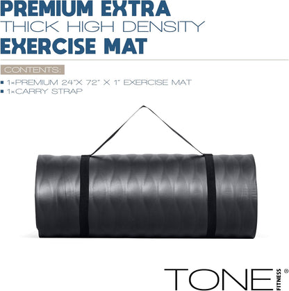 Tone Fitness 1-Inch Thick Yoga Mat | High-Density, Non-slip Exercise Mat with Carrying Strap for Yoga, Pilates, & Home Gym Workouts | Multiple Options