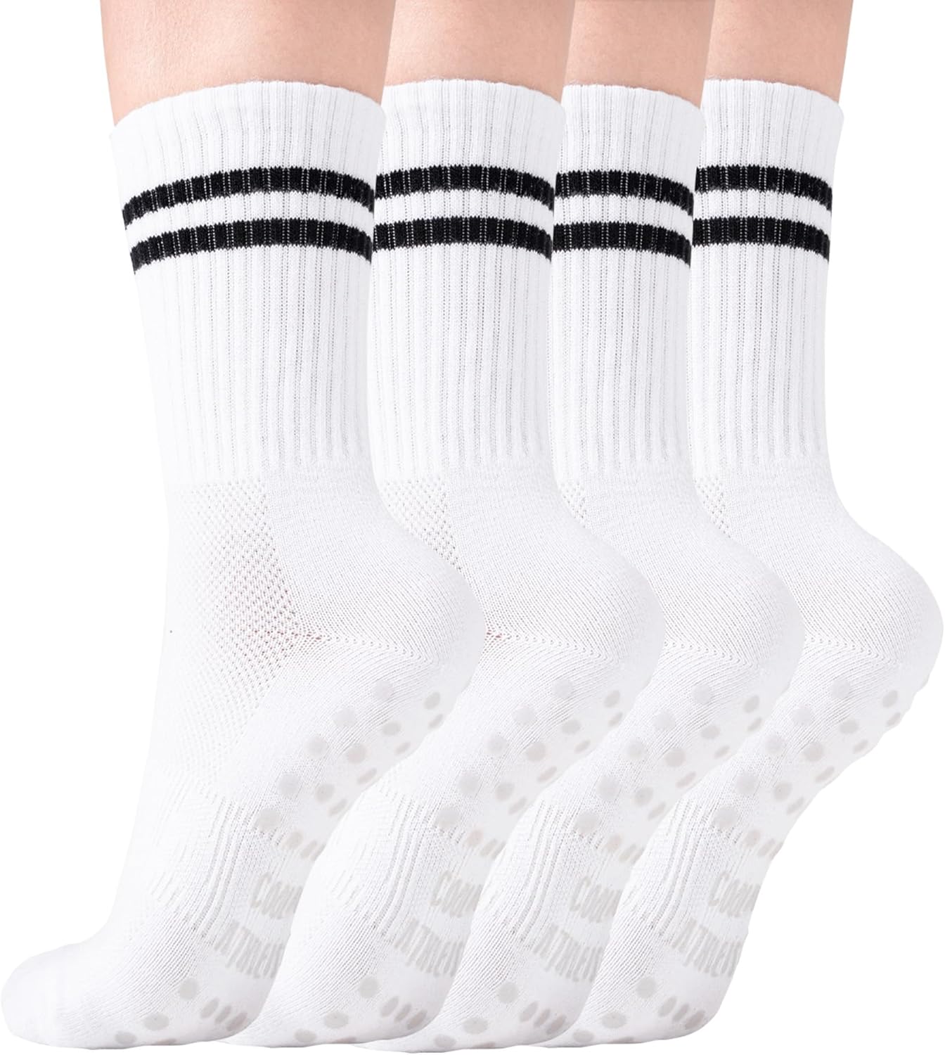 COOLMATE Pilates Socks with Grips for Women, Yoga Socks, Crew Non Slip Women for Barre, Pilates Gifts for Women - Colors A