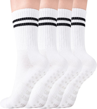COOLMATE Pilates Socks with Grips for Women, Yoga Socks, Crew Non Slip Women for Barre, Pilates Gifts for Women - Colors A