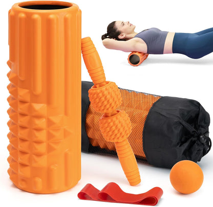 5 in 1 Foam Roller Set, High Density Fitness Exercise Foam Roller for Deep Tissue Muscle Massage, Massage Roller, Massage Ball, Resistance Band, for Whole Body(Tiffany Green)