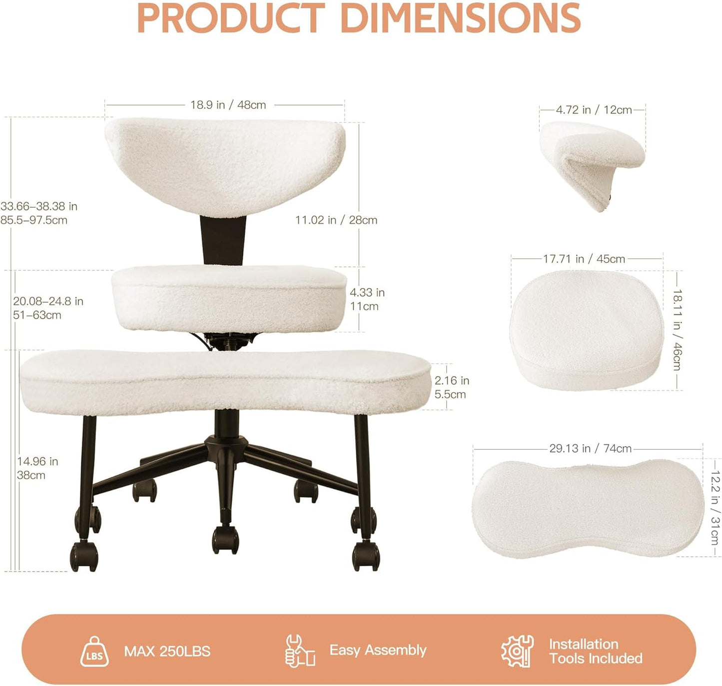 Garvee Ergonomic Cross Legged Office Chair with Lumbar Support, 360° Swivel Meditation Chair with Wheels - Adjustable Height for ADHD Desk & Yoga, Wide Criss Cross Chair, Kneeling Chair for Home, Pink