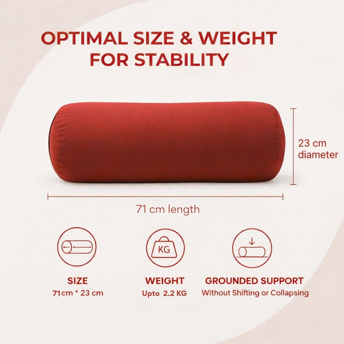 Yogikuti Iyengar Yoga Bolster for Restorative Yoga and Meditation – Lightweight Cotton Support Pillow with Handle for Easy Carry, Versatile for Pose Modification, Balance, Back Relief, and Relaxation
