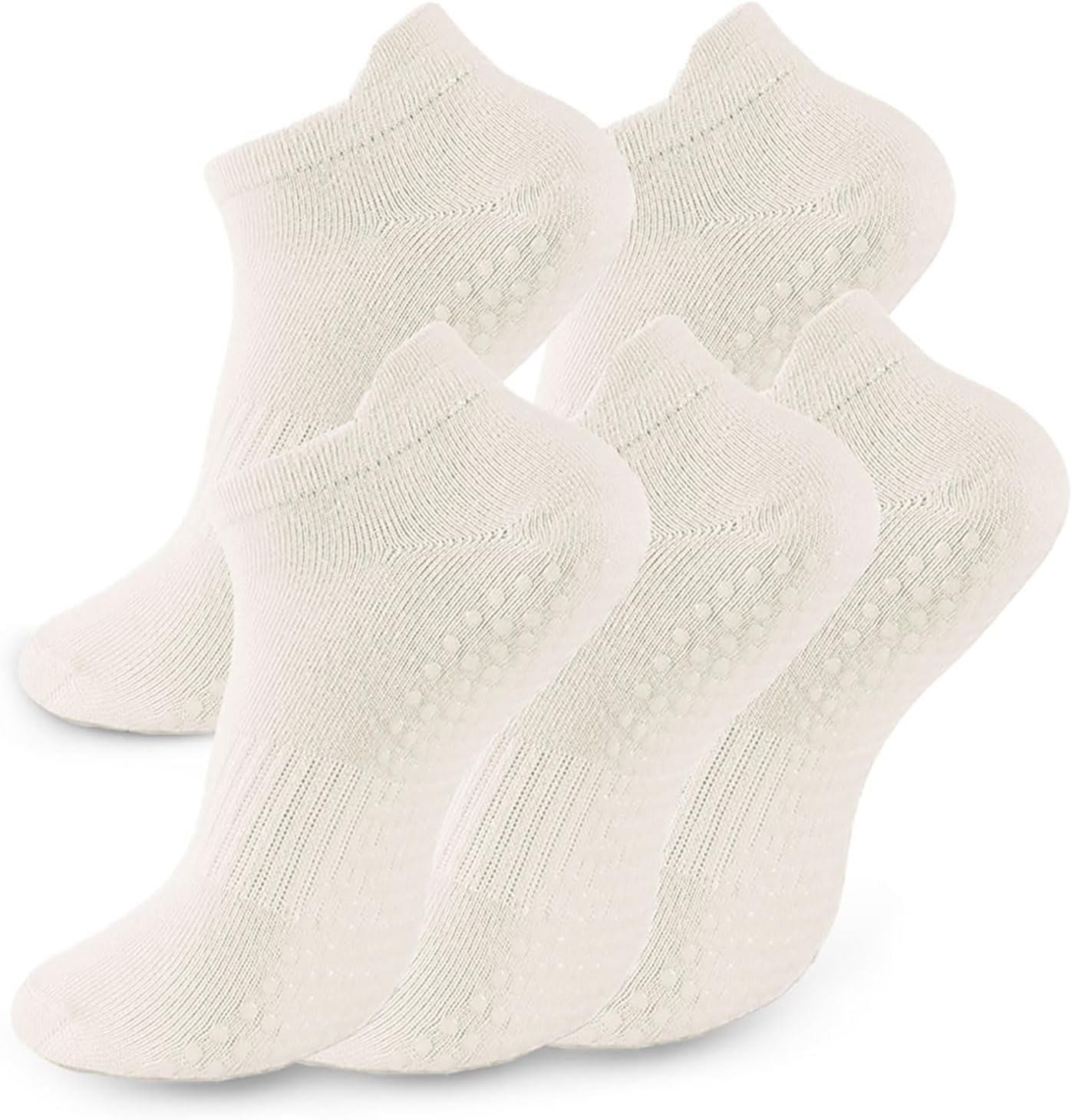 5 Pairs Pilates Socks with Grips for Women Non Slip Grip Yoga Crew Socks for Barre Hospital Barefoot Workout