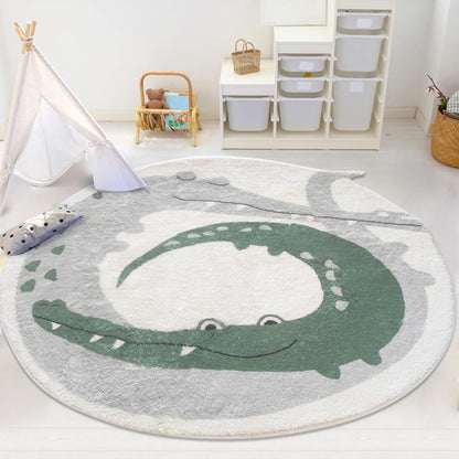Poowe Cute Animals Kids Room Rug,39.4" Round Washable Area Rugs Rabbit Rug Nursery Rug for Baby Boys Girls Play Mat Floor Carpet Non Slip Soft Rugs for Living Room Bedroom Playroom Classroom