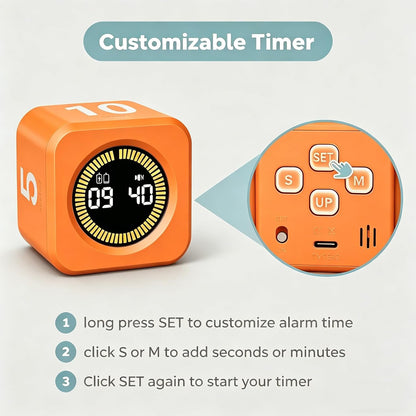 KADAMS Pomodoro Cube Timer Productivity Visual Timer - 5/10/25/50 Min Rotating Countdown (1, Green)
