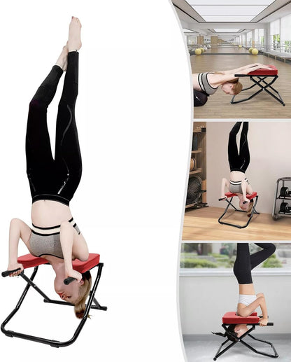 Yoga Headstand Bench Inversion Chair, Foldable Stand Inversion Stool Practice Head Stand Equipment Shoulderstand and Strength Training, Red