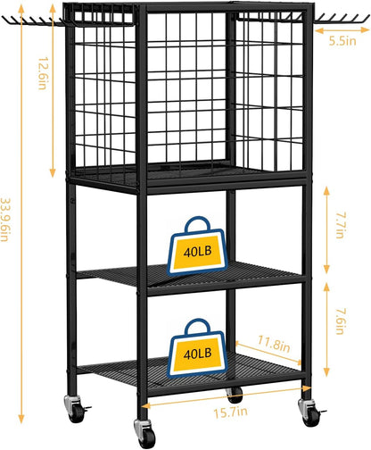 Dumbbell Rack for Home Weight Rack for Home Gym Yoga Mat Storage Rack Black Workout Equipment Storage Organizer with Hooks Yoga Mat Holder with Wheels for Yoga Block, Dumbbell, Resistance Band