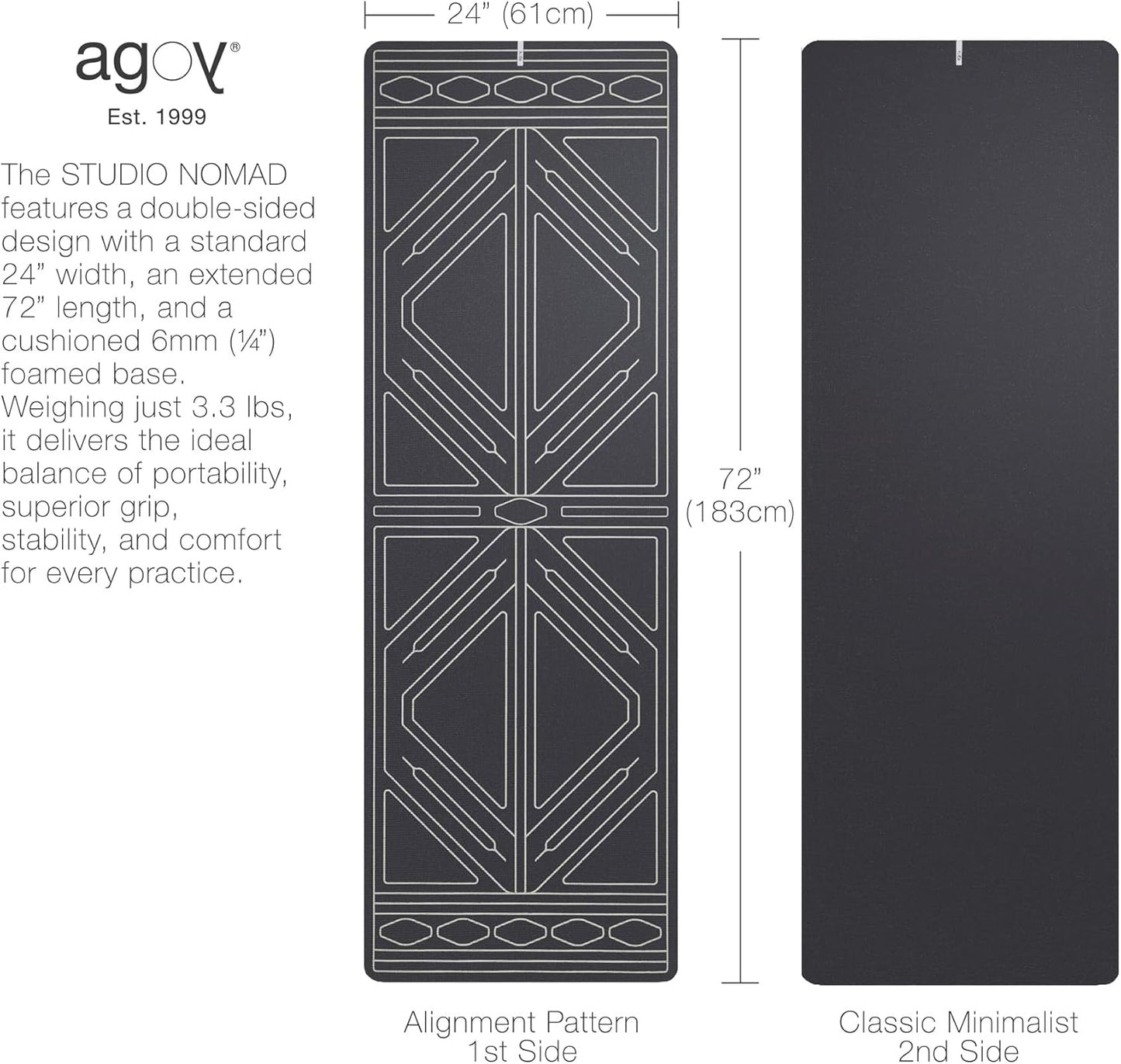 agoy STUDIO NOMAD Premium Yoga Mat – 6mm Cushioned, Non-Slip, Double-Sided Design with Alignment Pattern – For Comfort, Stability & Joint Protection – Easy Clean, Ideal for Home, Studio & Travel