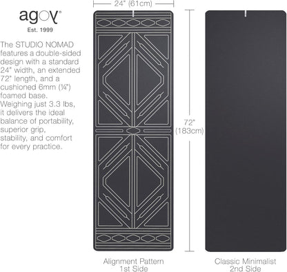 agoy STUDIO NOMAD Premium Yoga Mat – 6mm Cushioned, Non-Slip, Double-Sided Design with Alignment Pattern – For Comfort, Stability & Joint Protection – Easy Clean, Ideal for Home, Studio & Travel