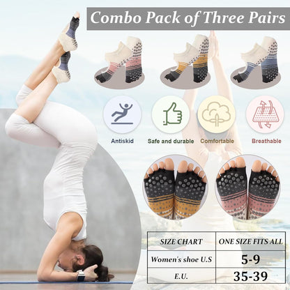 Pilates Socks with Grips for Women,Yoga Socks, Non-Slip Yoga Sock with Toe Separators, Pilates Non Slip Sock