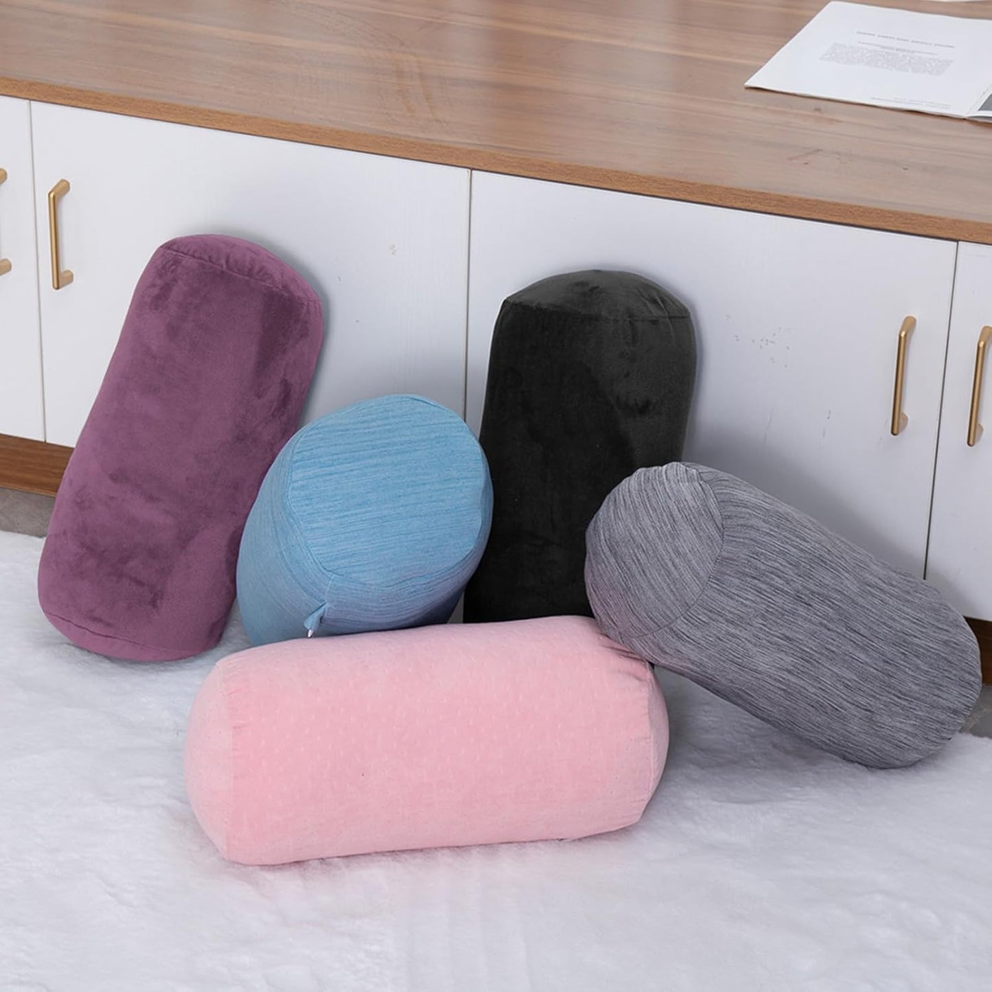 1 MIDDLE ONE Round Cylinder Bolster Pillow with Removable Velvet Cover, Tube Roll Cervical Pillow for Head, Neck, Back and Legs Support, 13" x 6", Grey