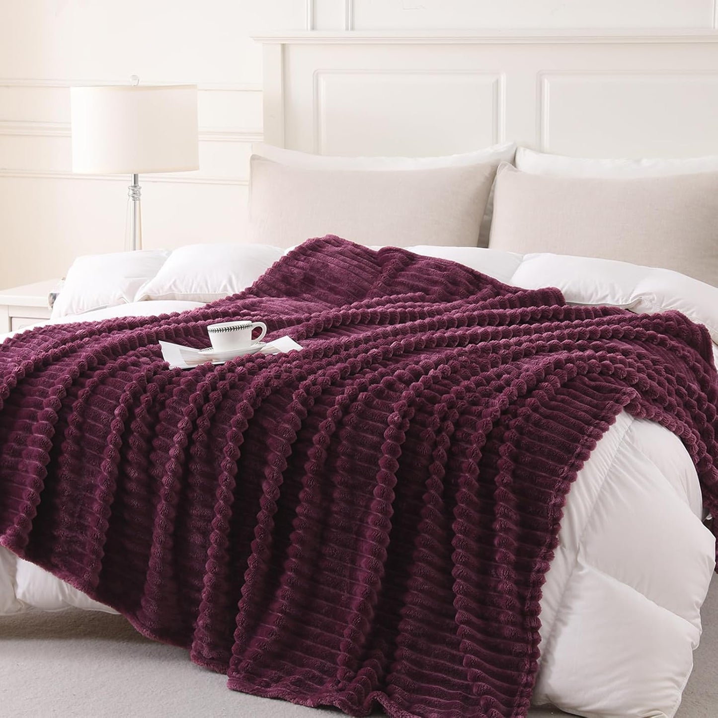Khaki Throw Blanket for Couch Sofa 50x60 inches Striped Fleece Blankets Room Home Decor Lightweight Plush Soft Cozy Gifts for Women Mom Girls