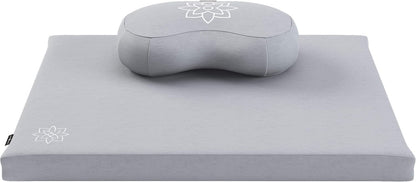 Mindful Modern Meditation Cushion & Zabuton Meditation Mat Bundle - 100% Cotton Meditation Cushion Set for Yoga - Buckwheat Crescent Shaped Zafu Floor Pillow Rectangular Mat - Slate Grey Color