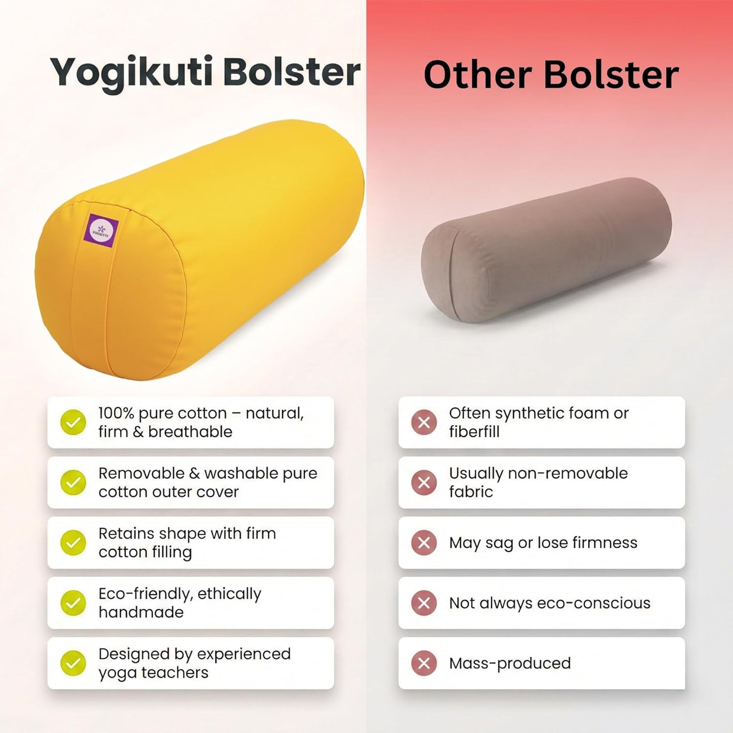 Yogikuti Iyengar Yoga Bolster for Restorative Yoga and Meditation – Lightweight Cotton Support Pillow with Handle for Easy Carry, Versatile for Pose Modification, Balance, Back Relief, and Relaxation