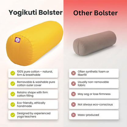 Yogikuti Iyengar Yoga Bolster for Restorative Yoga and Meditation – Lightweight Cotton Support Pillow with Handle for Easy Carry, Versatile for Pose Modification, Balance, Back Relief, and Relaxation