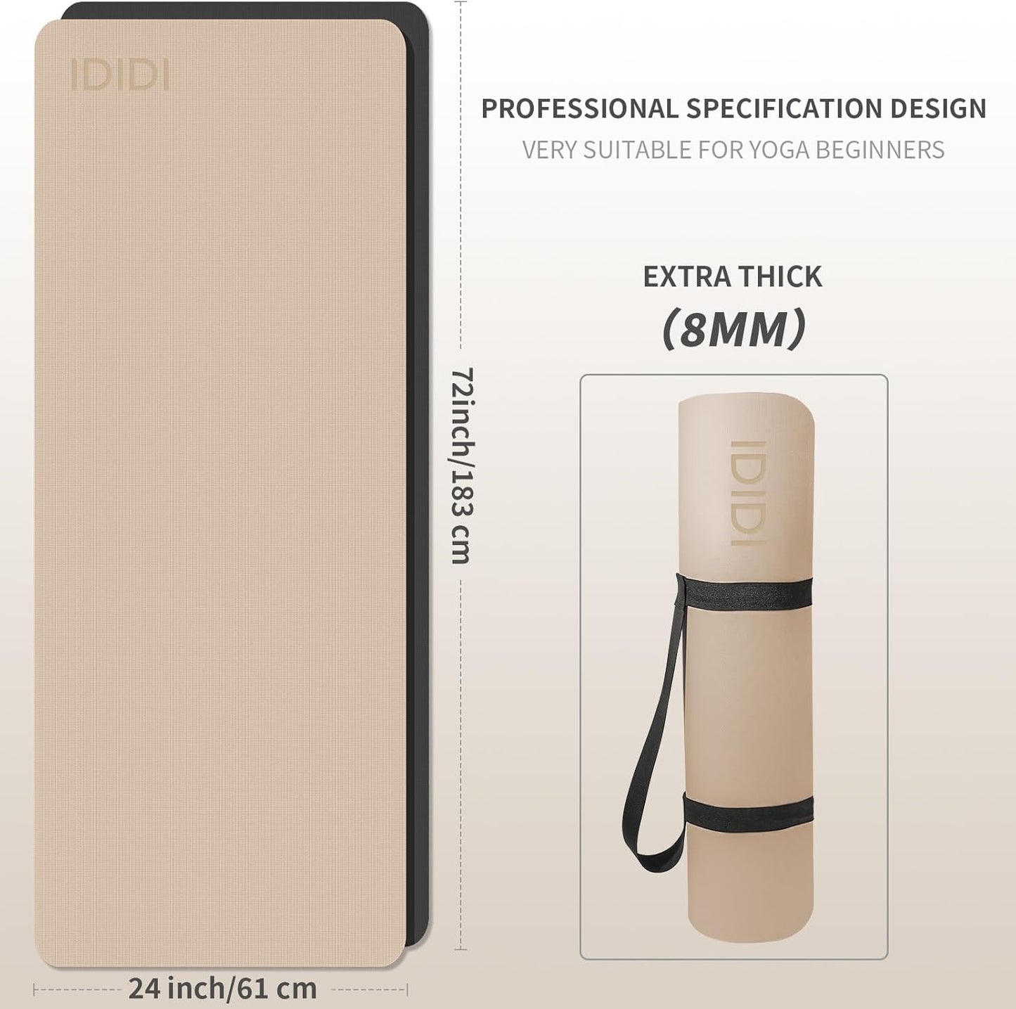 Yoga Mat with Strap,Non-Skid Workout Mat,8mm Thick Yoga Mat,POE Yoga Mats for Women Men Kids,Exercise Mat with Easy-Cinch,72"x24"x0.32” (183x61x0.8cm)