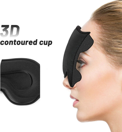 Sleep Eye Mask for Men Women, Sleeping Mask for Side Sleeper, Travel Blackout Night Blindfold Eye Shade Cover with Adjustable Strap (Black)