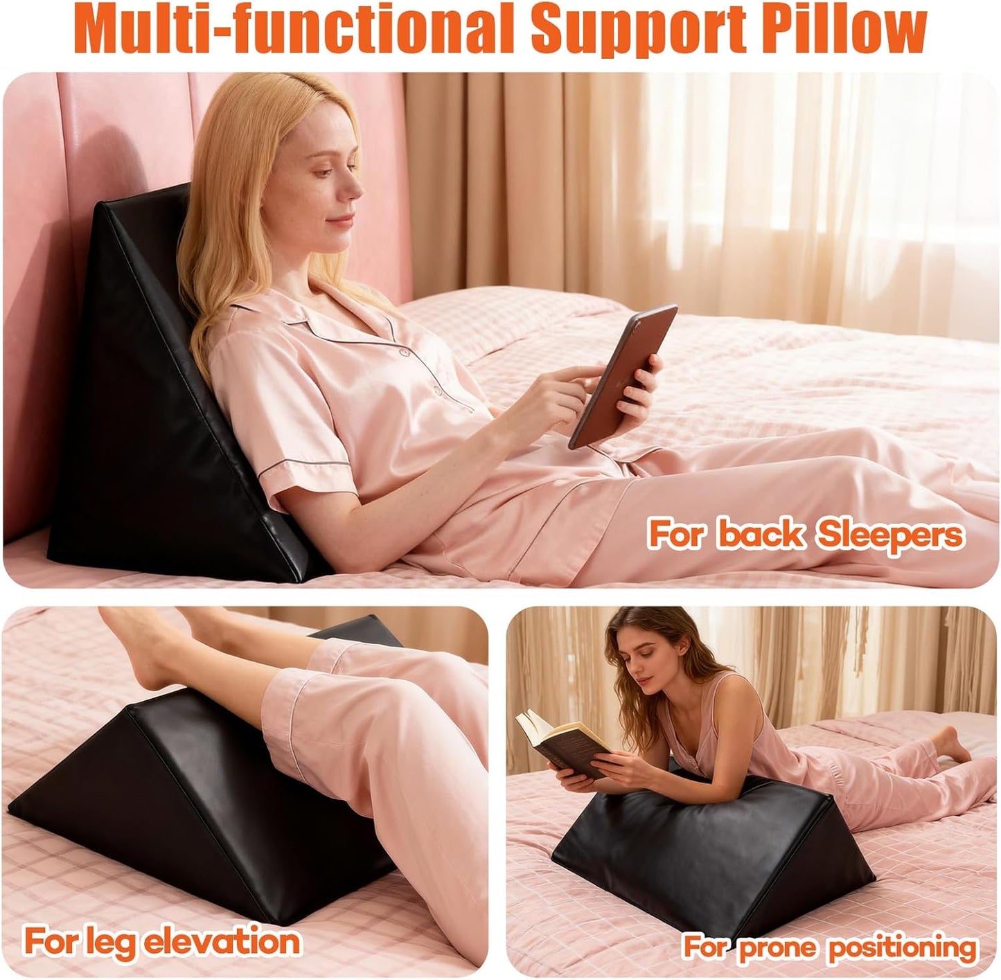 JZHLLA Massage Table Bolster Pillow for Leg Support, Durable 30D Foam with Easy-Clean PU Cover, Elevating Leg Wedge for Physical Therapy 20x18.5x15.3x11.4 Inch(Black)