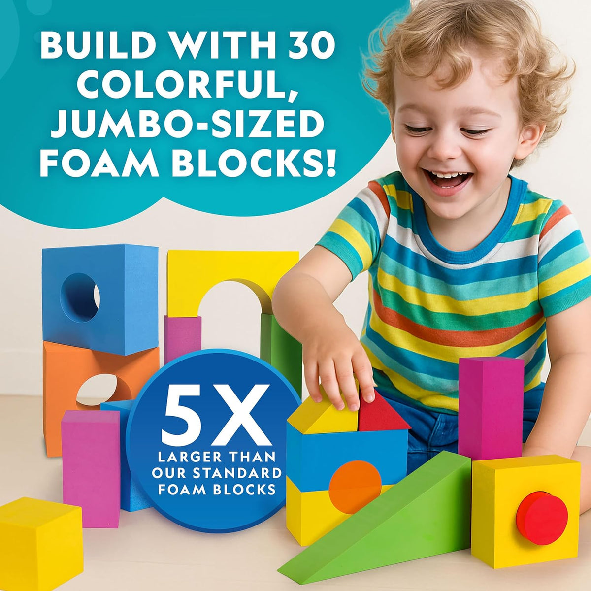 National Geographic Kids Jumbo Foam Building Blocks 30-Piece Set | Soft Stackable Blocks, Storage Bag, Early Learning, Sensory Building Toy, Indoor Play, Toddlers and Preschoolers
