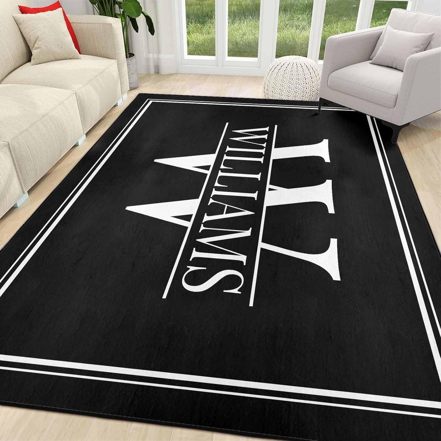 Personalized Family Name Initials Monogram Pink Rug, Shining Butterfly Printed Carpets for Girls Kids Butterfly Theme Living Room Indoor Bedroom Decor 5'×7' Soft Polyester Yoga Mat