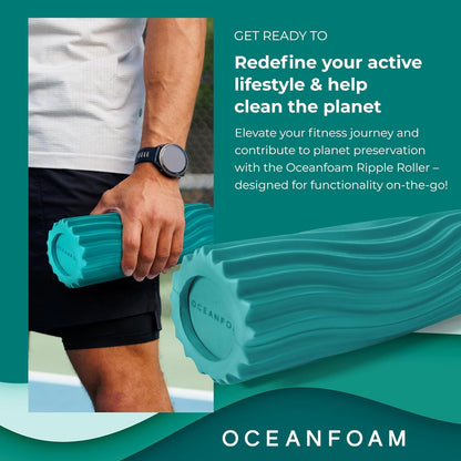 Oceanfoam Ripple Travel Foam Roller (11" x 3.35") Firm Mini Foam Roller for Physical Therapy, Deep Tissue Massage, Back Pain - High Density, Ergonomic Wave Textured - Yoga, Pilates, Exercise (Natural) - Colors A