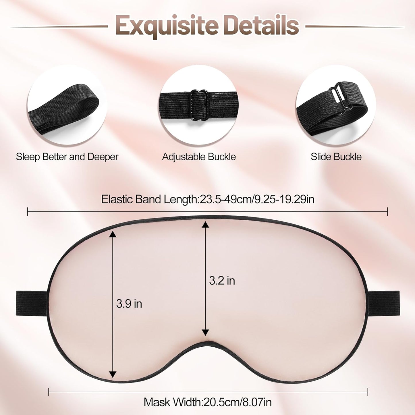 Sleep Mask, Silk Eye Mask for Sleeping with Adjustable Strap, Satin Blackout Sleeping Eye Mask for Men&Women, Comfortable Blindfold Eyeshade for Night Sleep(Black)