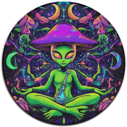 Home Decor Non Slip Kitchen Office Circle Rug, Machine Washable Modern Round Area Rug, Room Sofa Yoga Soft Round Carpet Purple Galaxy Trippy Space Astronaut Art, 36inch