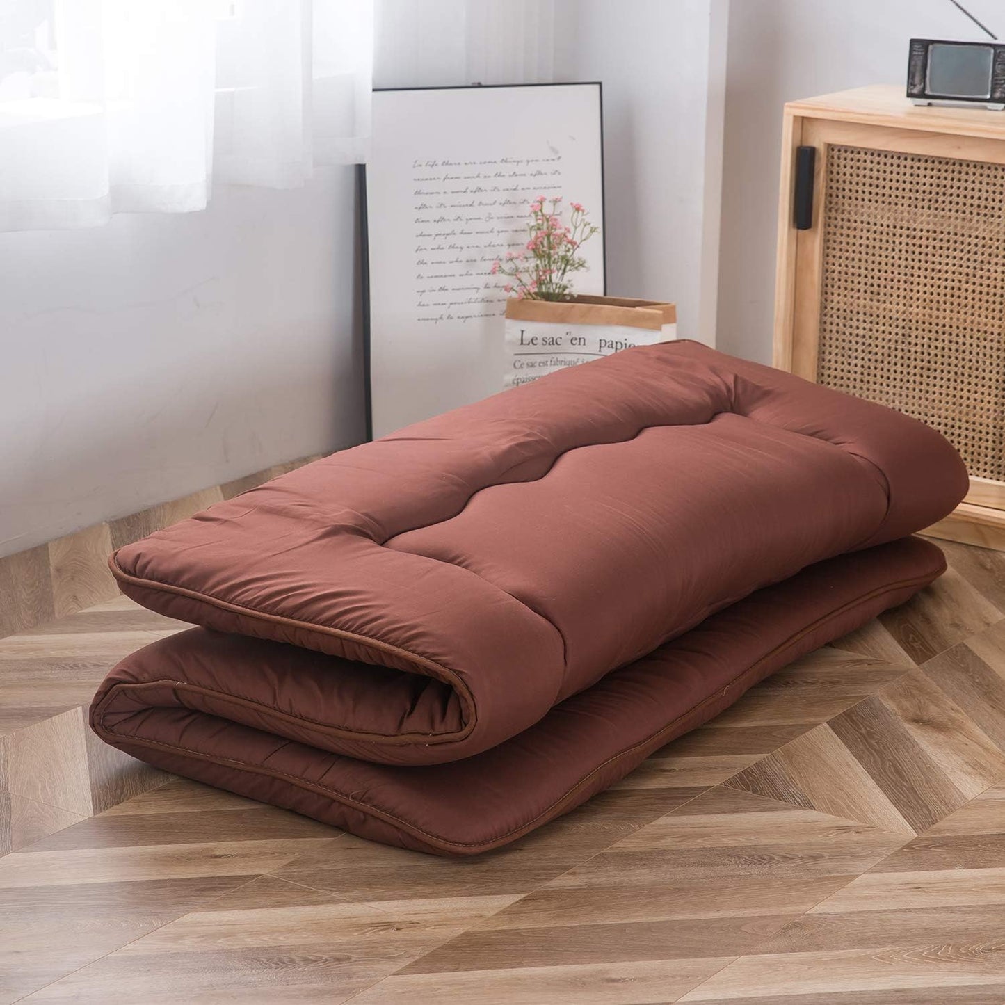 MAXYOYO Bohemian Retro Mattress Boho Floral Japanese Futon Mattress Tatami Floor Mat Foldable Portable Camping, Sleeping Pad, Lounger Couch Bed Full Size