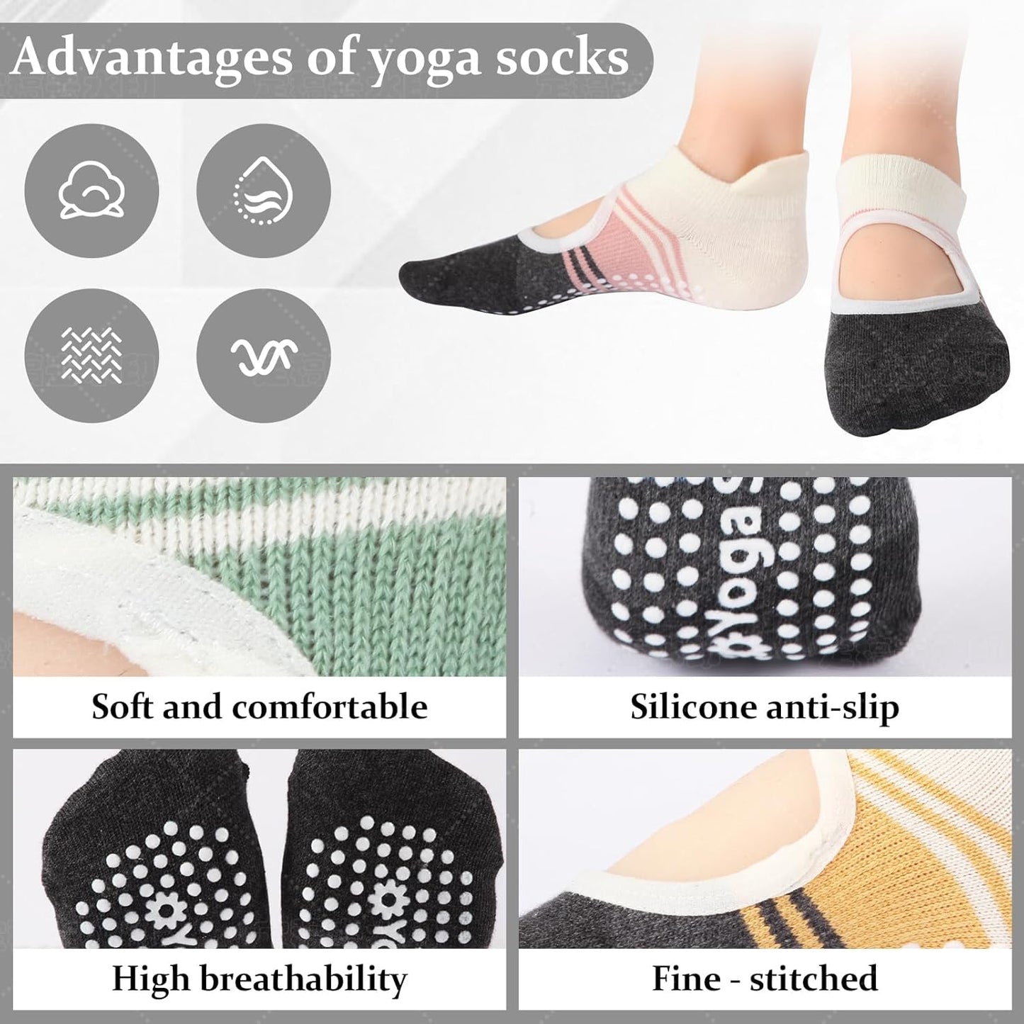 Pilates Socks with Grips for Women,Yoga Socks, Non-Slip Yoga Sock with Toe Separators, Pilates Non Slip Sock