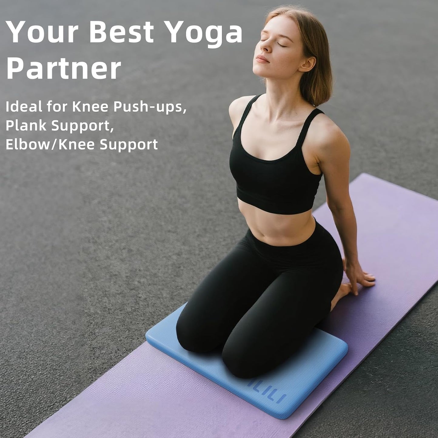 ILILI Yoga Knee Pad Foldable, TPE Soft Pad 24*17*0.5inch (Folding Size 17*12*1inch) for Knee Push-ups, Plank Support＆Elbow/Knee Support, Portable and Lightweight for Yoga Pilates, Fitness Exercise, Outdoor