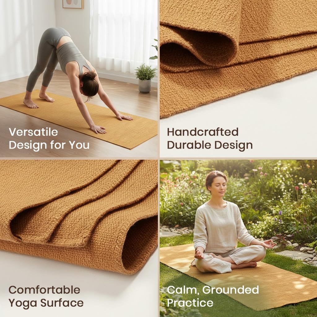 LFH Home Handmade Cotton Yoga Mat Cotton Rug picnic mat For Exercise, Workout, Fitness - Perfect Heavy Quality Eco Friendly Natural Cotton Woven Reversible Yoga Mats for Men & Women - 72x26 Inch.