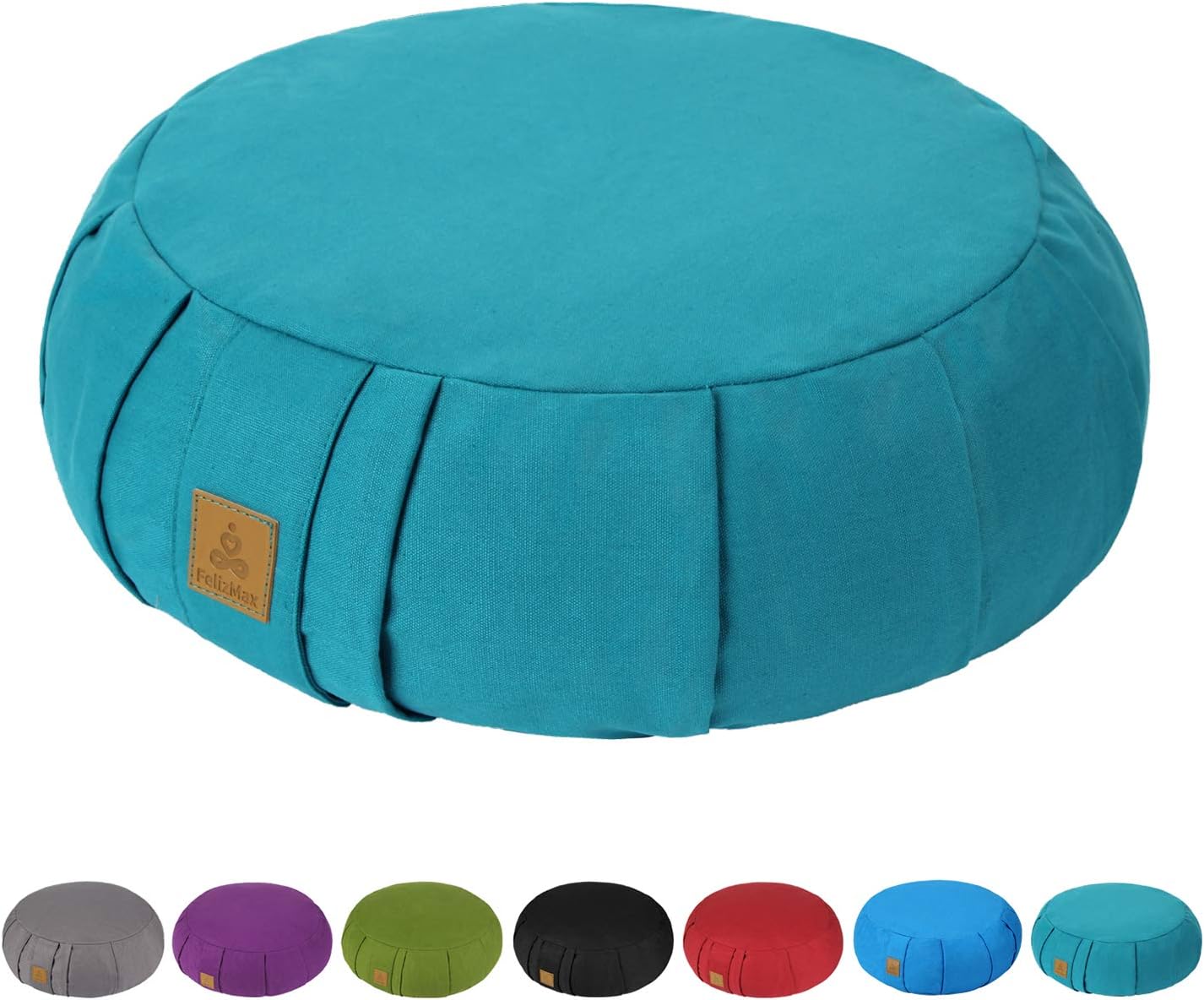 Round Zafu Meditation Cushion D=16" H=5.5" Zabuton Meditation Pillow Yoga Bolster Yoga Pillow Floor seat Zippered Organic Cotton Cover Natural Buckwheat kneeling pillow-Large