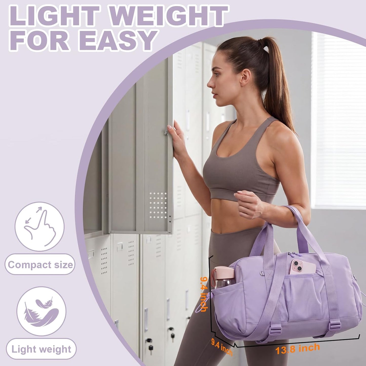 LEDAOU Small Gym Bag for Women, Mini Duffle Bag with Yoga Mat Holder Lightweight Carry On Sports Bag with Separate Shoe Pocket and Wet Pocket Duffel Bags Dance Yoga Workout Bag (Pink)
