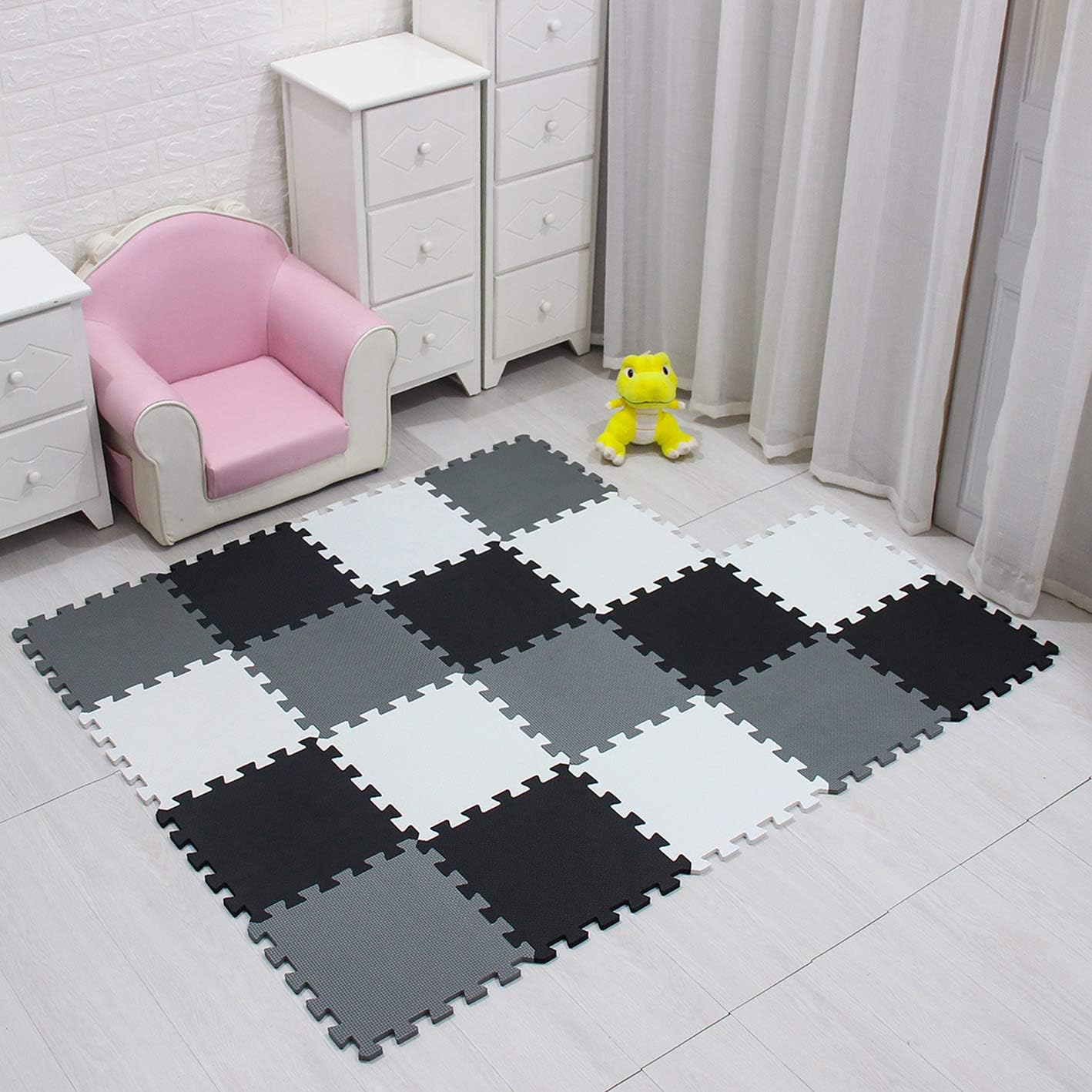 meiqicool Foam Play Mat Thick Soft EVA Interlocking Foam Floor Mats Children Yoga Exercise Multi Jigsaw Puzzle Blocking Board Kids Playmats Play Grey 18 Piece L