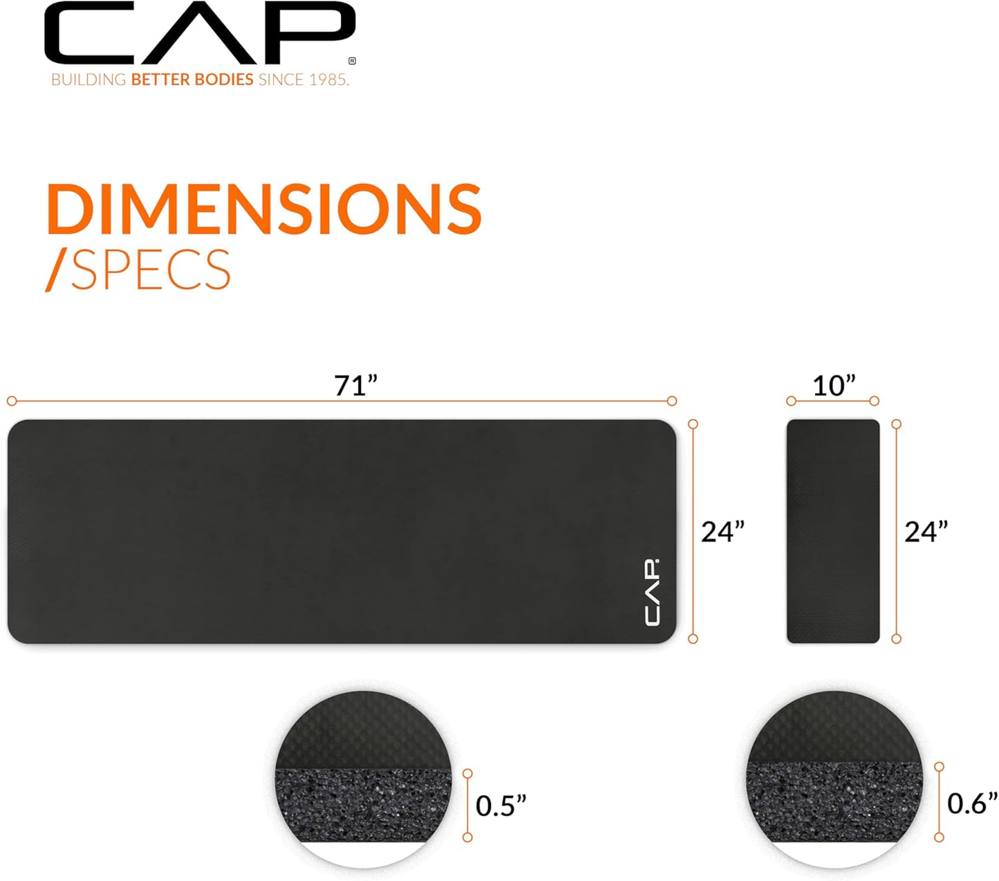 CAP Barbell 1/2-Inch High Density Exercise Yoga Mat with Strap | Multiple Options