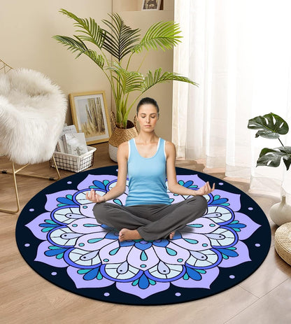 Round Meditation Pilates Yoga Mat Luxury Suede Large Yoga Mat Natural Rubber Non-Slip Base is ery Suitable for Meditation, Stretching, Yoga Environmental Protection, Fitness Exercise, Home and Outdoor. 140CM Diameter