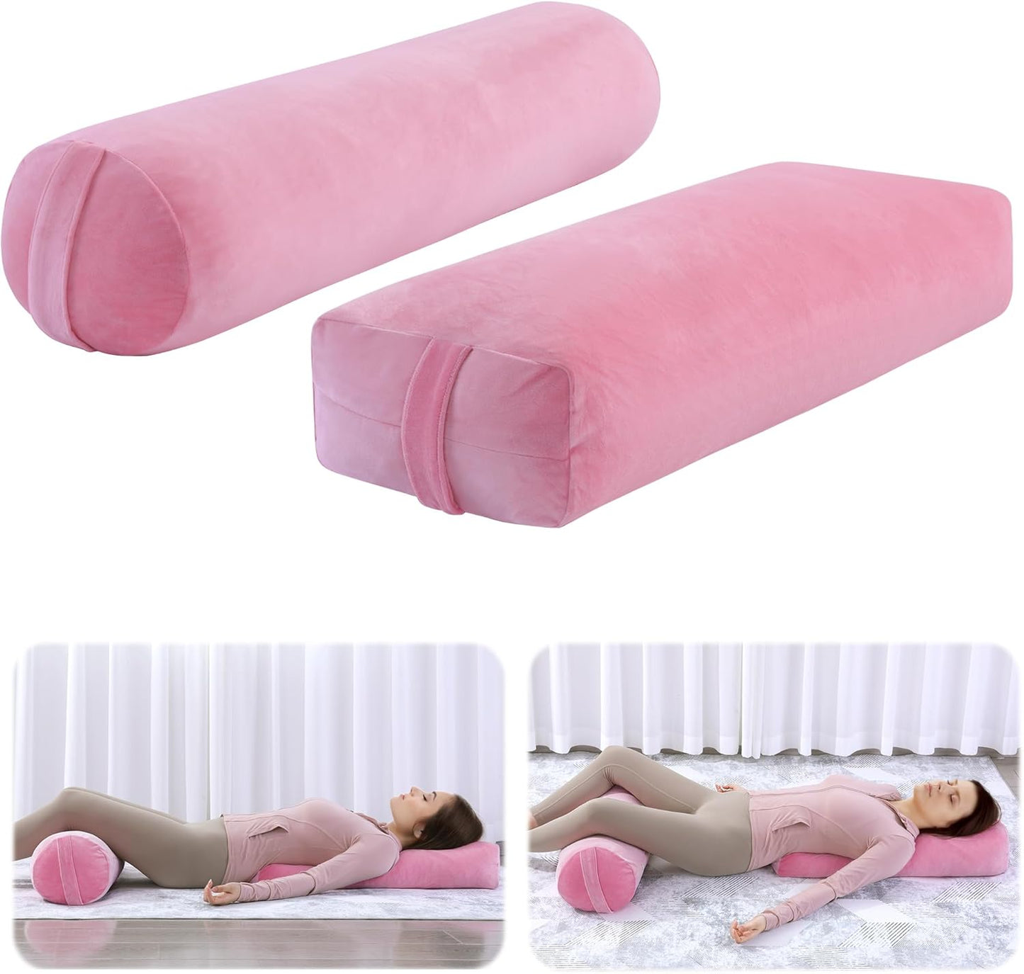 ROYALAY 2 Pcs Yoga Bolster Pillow for Restorative Yoga, Rectangular and Cylinder Meditation Pillow Set with Carrying Handles, Supportive Cushion for Exercise Workout Stretching Meditation,Dark Blue