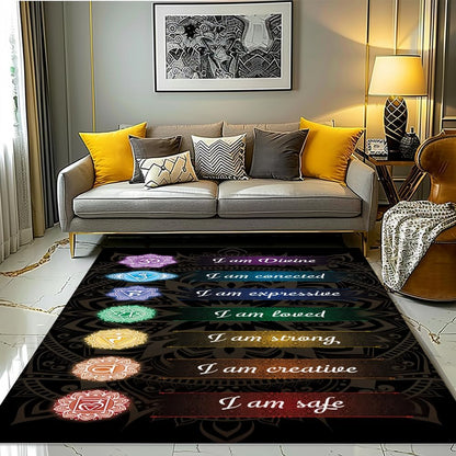 Chakra Area Rug, Meditation & Yoga Carpet for Living Room, Bedroom Mandalas Boho Style Non-Slip Machine Washable Rugs for Women Adults Yoga Lovers Bohemian Floor Mat Office Decor (YOGA-DS01)