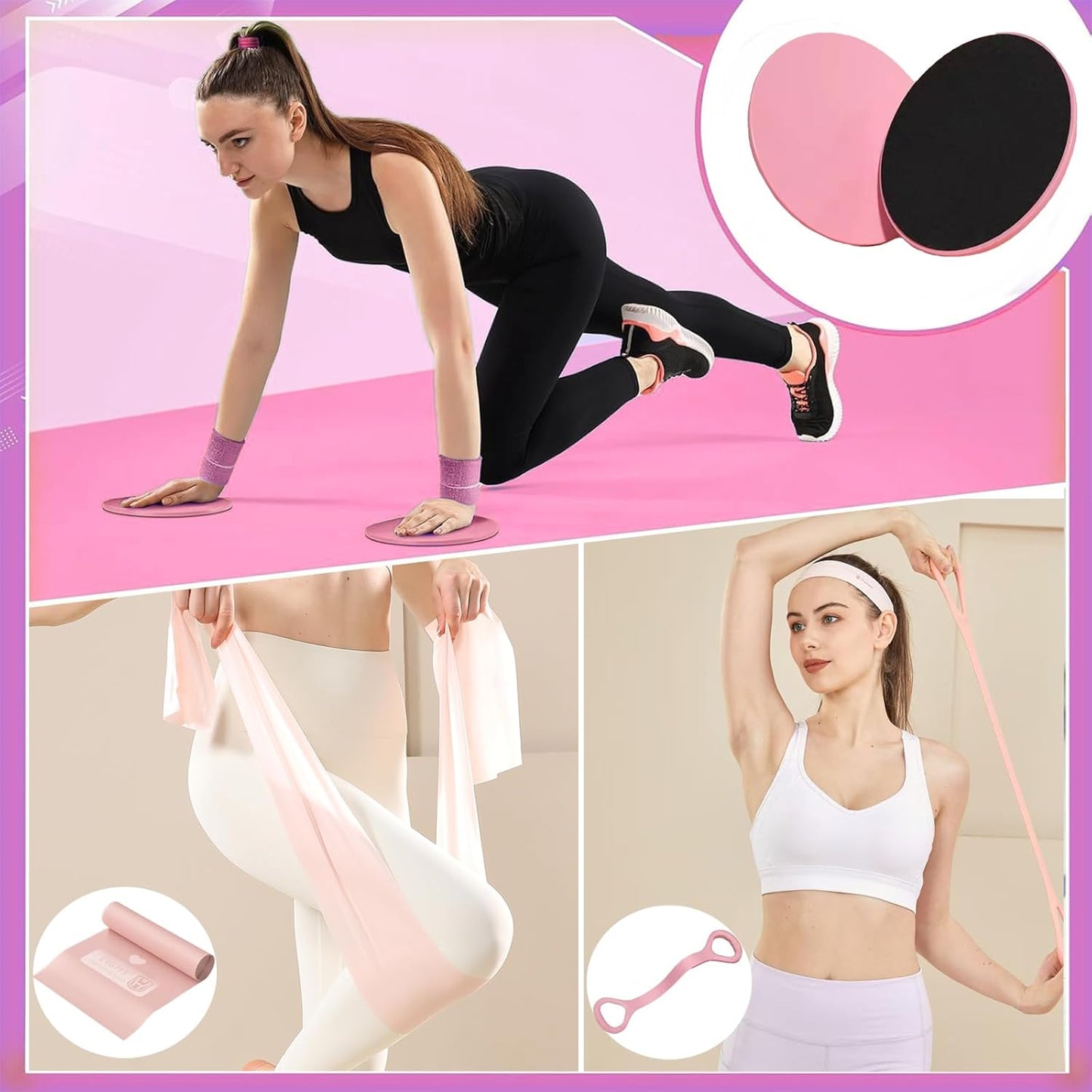 Pilates Ring Essentials Kit for Women, Soft Macaron Creams - Yoga Exercise Equipment Set for Home Workouts with Magic Circle, Mini Ball & Accessories - Fitness Ring Set for Beginners (Pink)