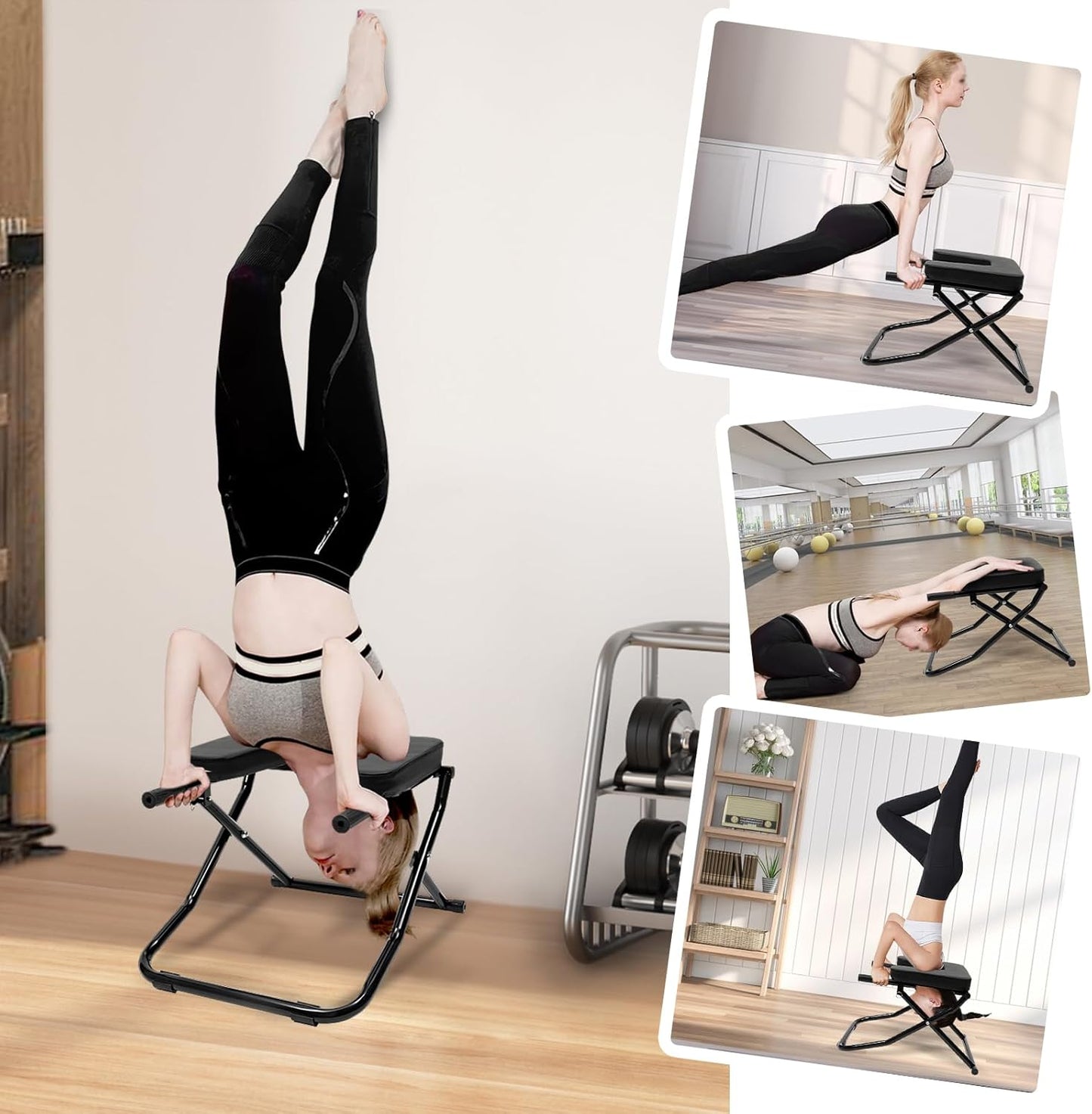 Foldable Yoga Headstand Bench, 330.7 LBS Capacity Multi-Functional Yoga Inversion Chair Feet Up Trainer Headstand Stool for Home Workout&Fitness&Gym