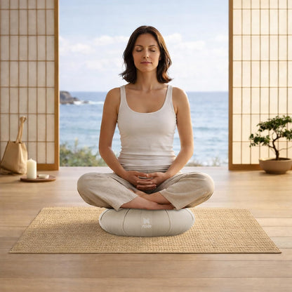 Zafu Meditation Cushion, 15" Round Buckwheat Yoga Pillow with Organic Cotton Cover